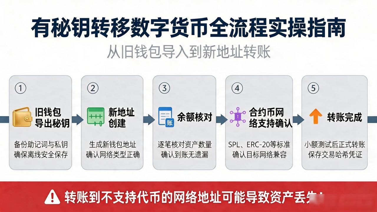 有秘钥转移数字货币，从旧钱包导入到新地址转账，全流程实操指南